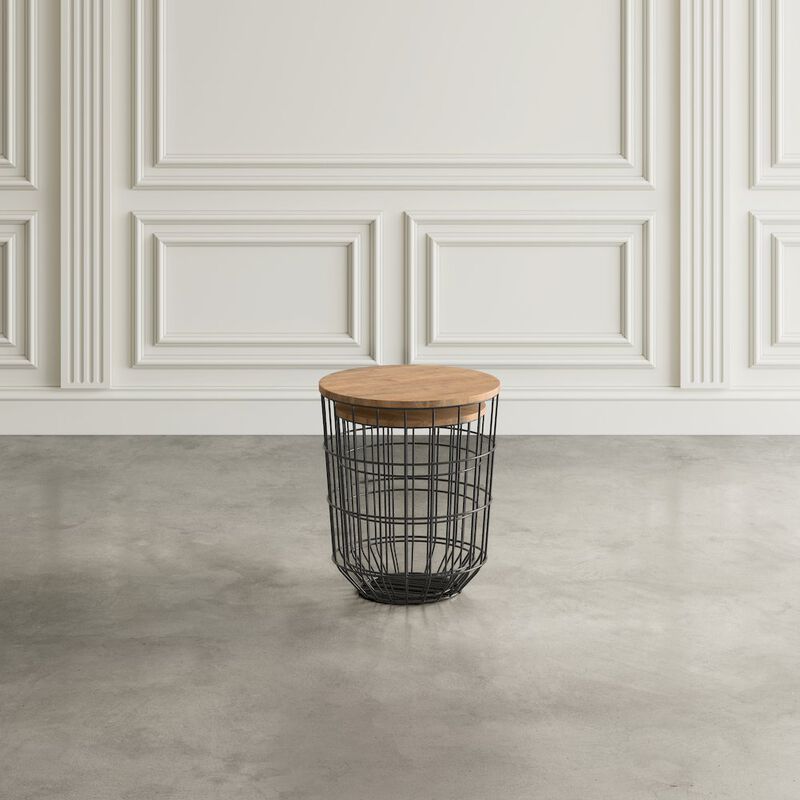 Jofran Global Archive Nested Storage Solid Wood and Metal Basket End Tables (Set of 2)