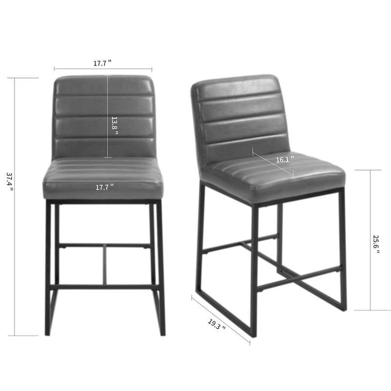 Glamour Home Set of 2 Belisario Light Brown Faux Leather Counter Stool with Black Metal Legs