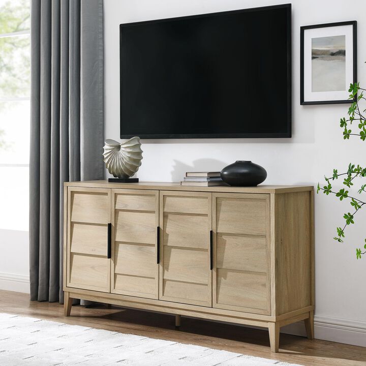Modway Sinya 4-Door Sideboard in Light Oak- 59 Inch Buffet Storage Cabinet with Panel Doors for Kitchen, Dining Room, Living Room - Modern Media Console with Shelves for Wall-Mounted TVs