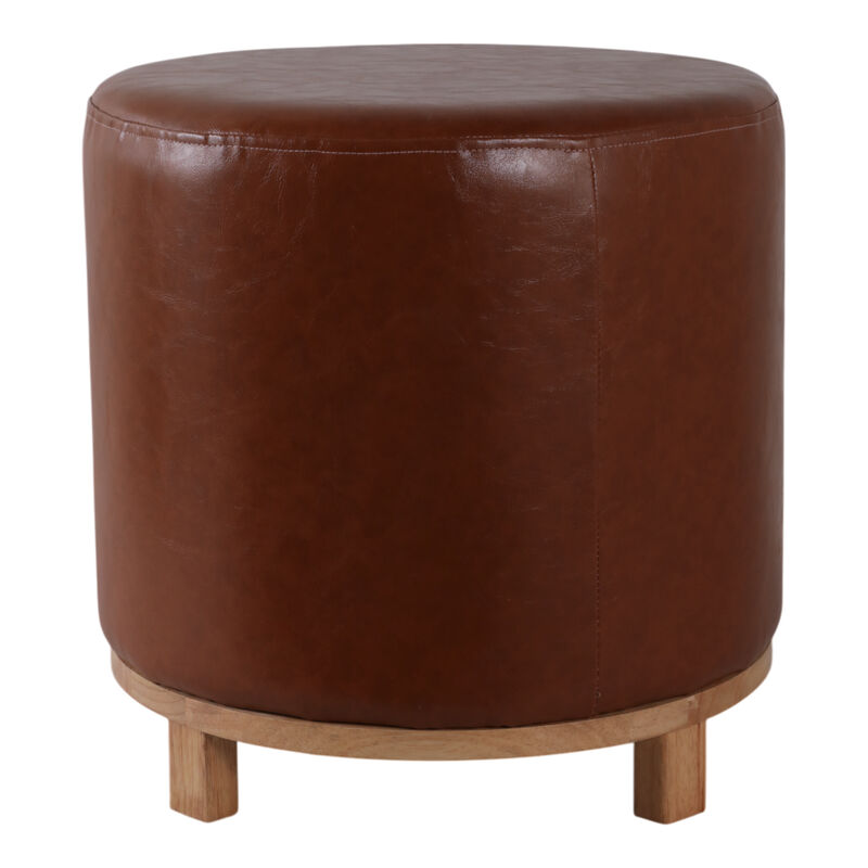 18x18" Faux Leather Ottoman With Wood Base, Brown image number 3