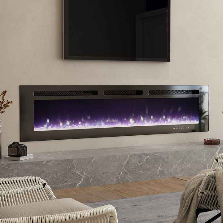 MONDAWE 72" Recessed Wall-Mounted Electric Fireplace 5000 BTU Heater with Remote Control