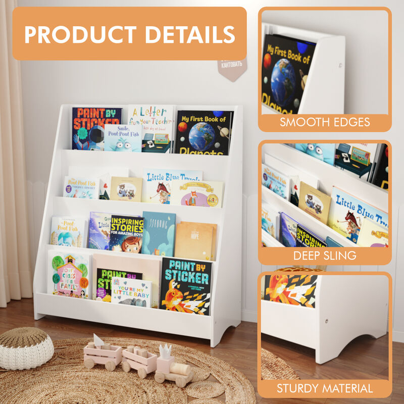 4-Tier Children’s Bookshelf – Toddler Book Display Shelves for Home & Classroom