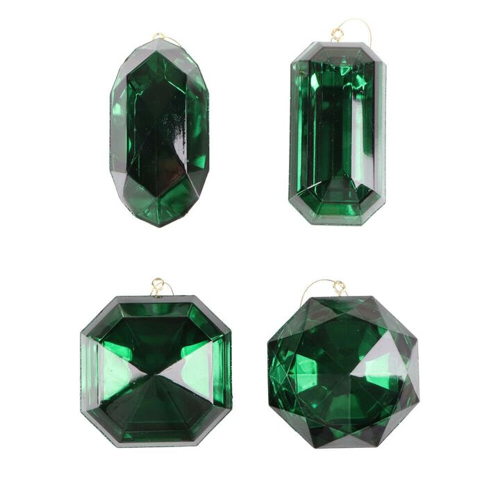 Vickerman 4-5" Dark Green Jewel Glitter Ornament, Includes 4 Pieces per Bag