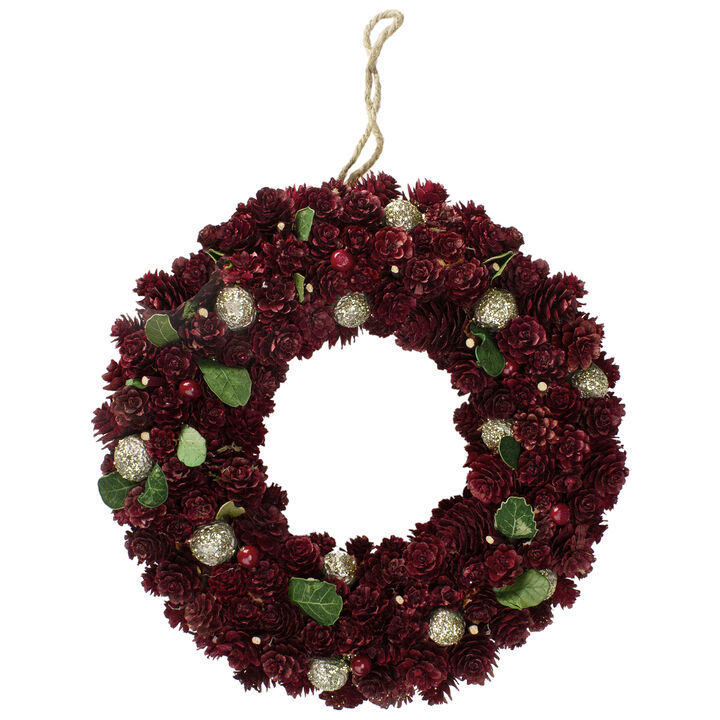 Red Pine Cone and Berry Artificial Christmas Wreath  12-Inch  Unlit