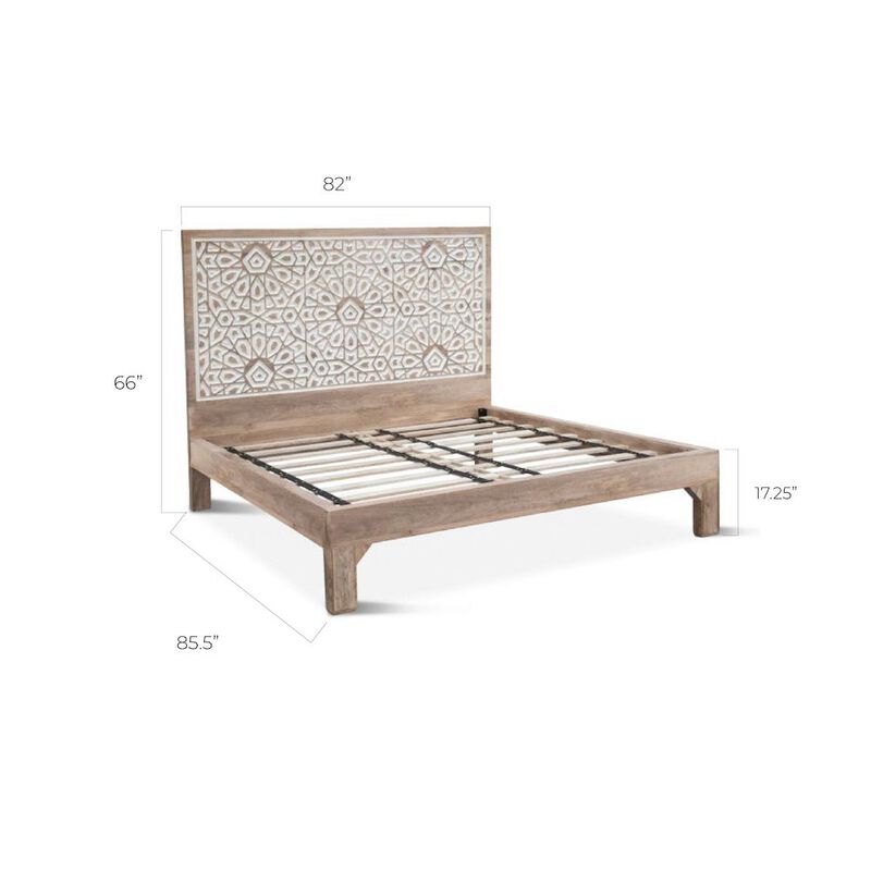 World Interiors Haveli Mango Wood Geometric Carved King Bed