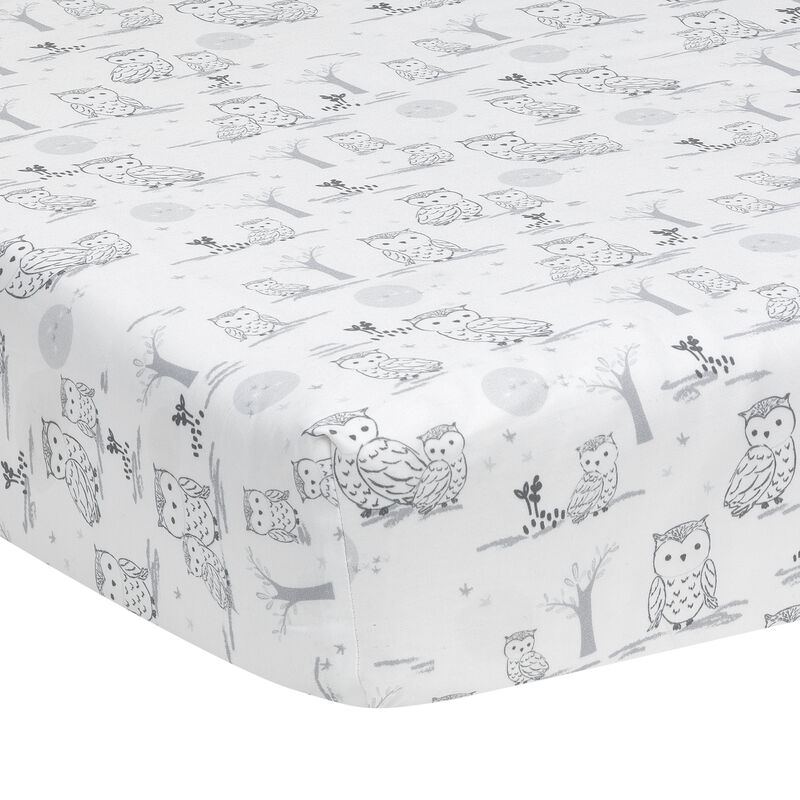 Lambs & Ivy Luna White/Gray Celestial Owl 4-Piece Nursery Baby Crib Bedding Set