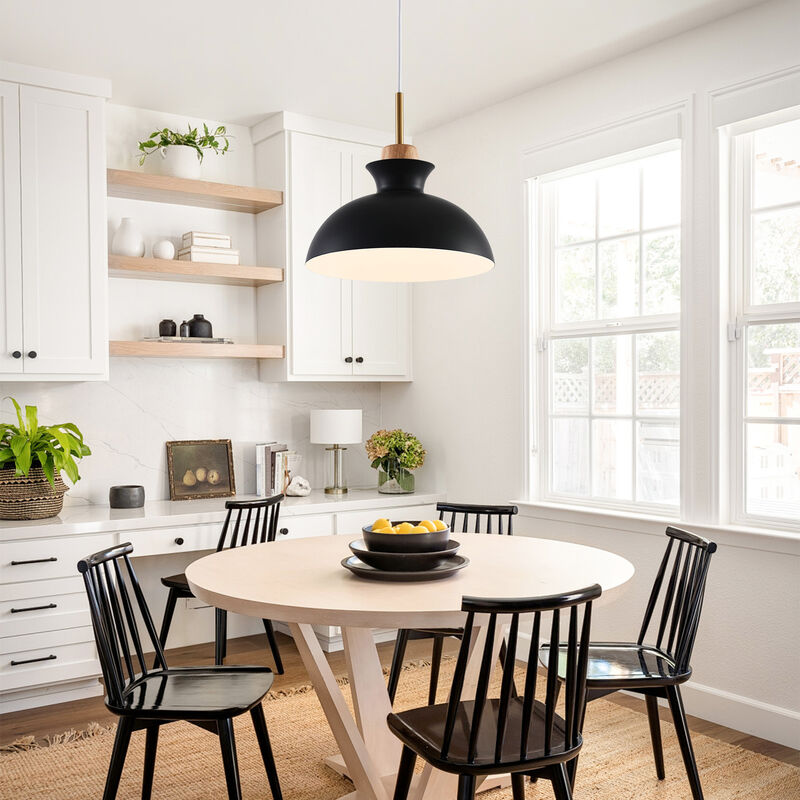 11" Modern Black Dome Pendant Light with Adjustable Cord for Bedroom, Kitchen Island or Living Room image number 2