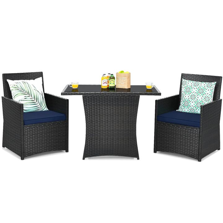 Mondawe 3 Pieces Patio Rattan Furniture Set with Cushion and Sofa Armrest
