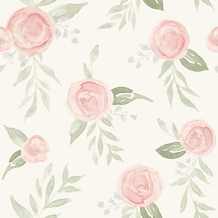 Magnolia Home Watercolor Roses Coral Peel & Stick Wallpaper