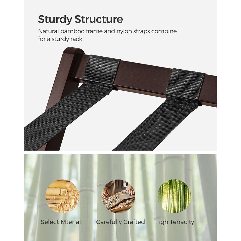 Foldable Suitcase Stand with Shelf &ndash; Guest Room Luggage Rack with Strong Nylon Straps