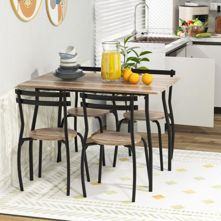 Hivvago 5 Pieces Dining Table Set with Wood and Metal Frame-Natural