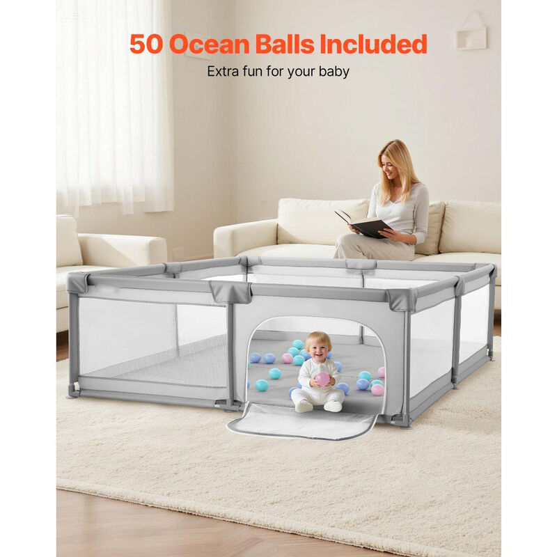 Baby Playpen for Toddlers, Indoor Outdoor Play Yard with Zipper Door & Mesh image number 5