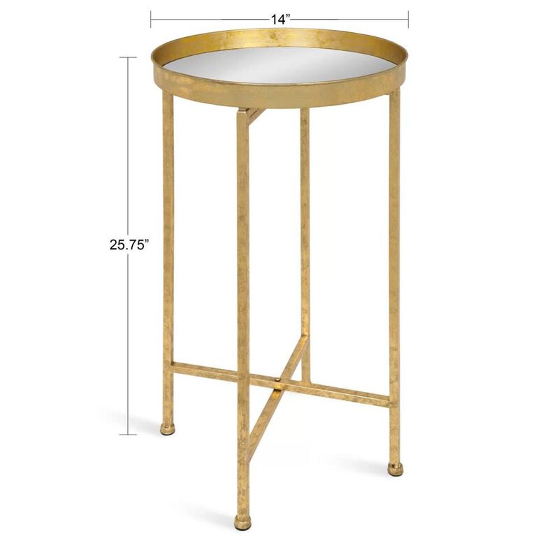 Hivvago Gold Finish Metal Round End Table Nightstand with Removable Teal Tray Top