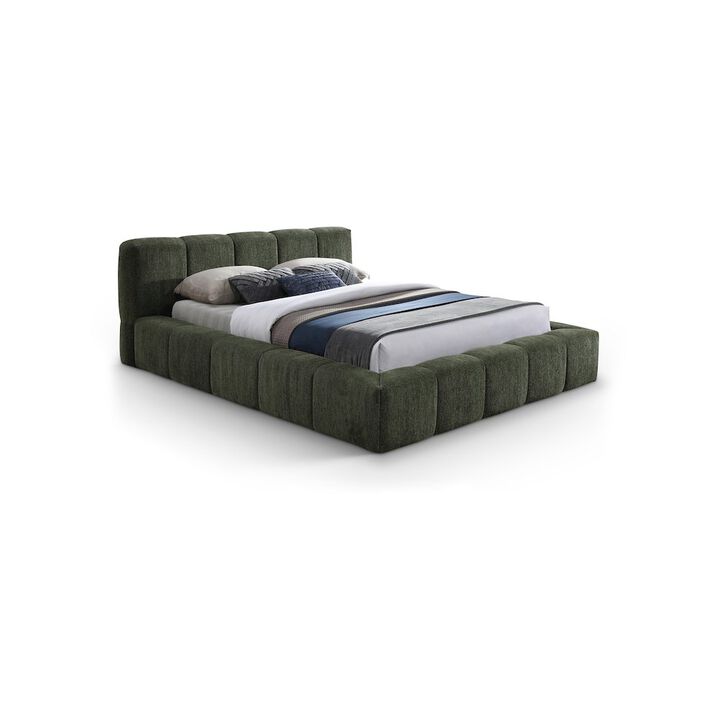 Meridian Furniture Carlin Olive Chenille Fabric Queen Bed