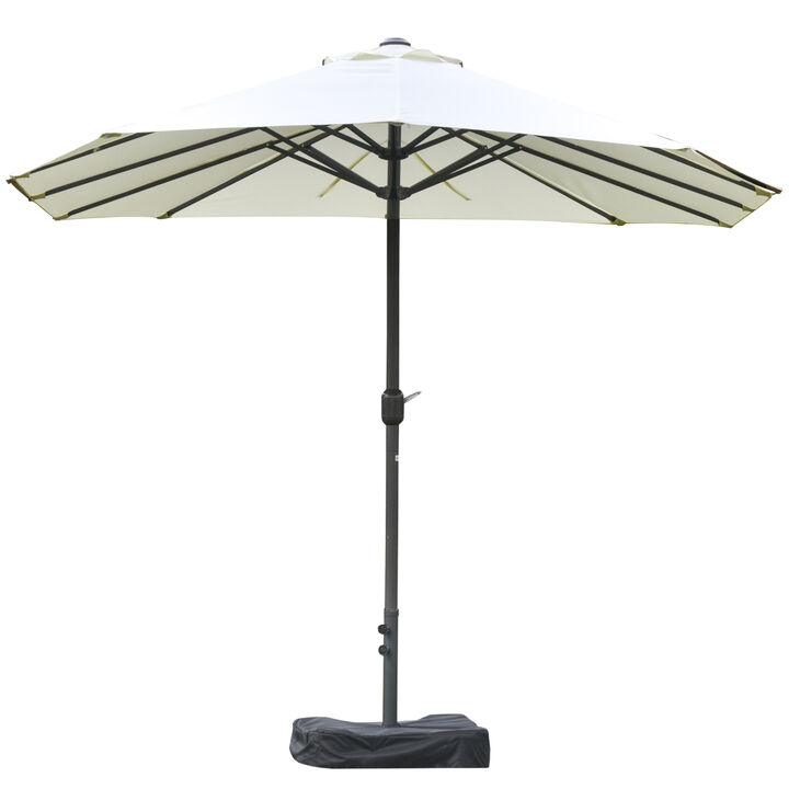 Outsunny Patio Umbrella 15' Steel Rectangular Outdoor Double Sided Market with base, Sun Protection & Easy Crank for Deck Pool Patio, Beige