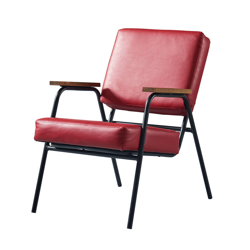 Teamson Home Denver Faux Leather Armchair with Metal Legs and Wooden Armrests, Red image number 1