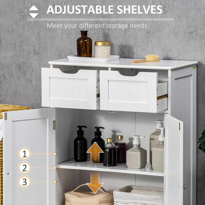 Freestanding Bathroom Storage Cabinet with 2 Drawers & Adjustable Shelf, White