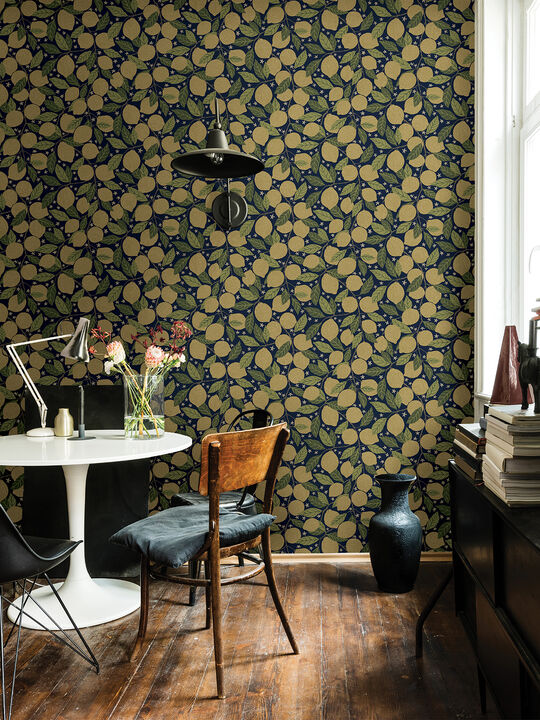 Lemona Navy Fruit Tree Wallpaper