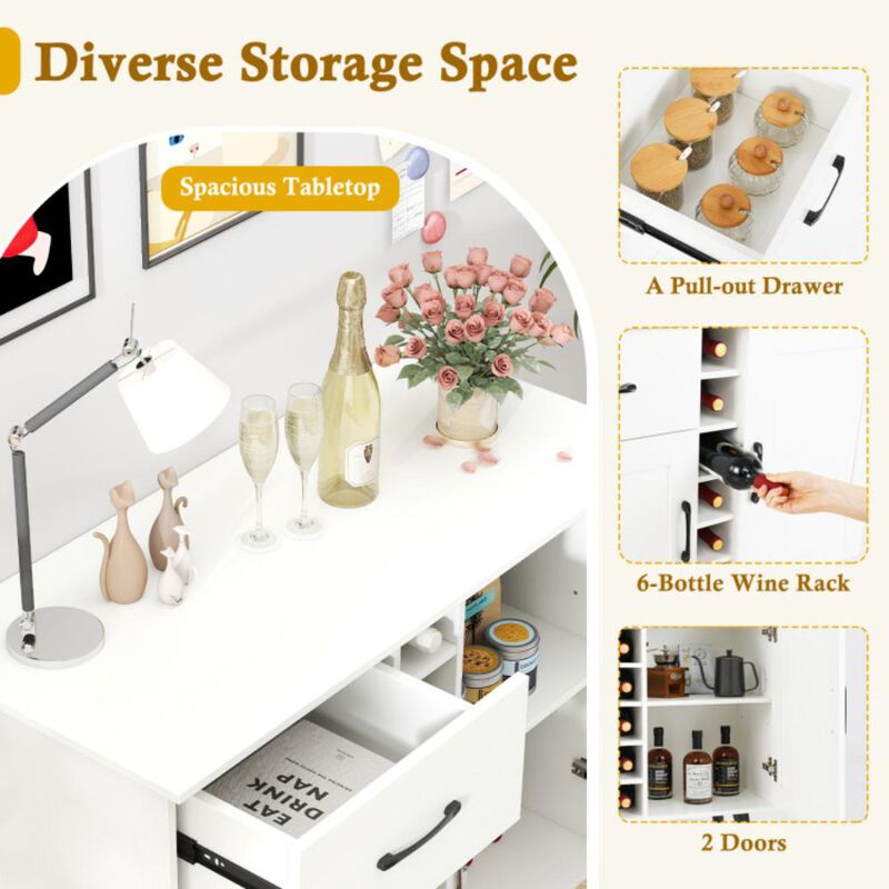 Hivvago Modern Wine Bar Buffet Cabinet with 6-Bottle Wine Rack