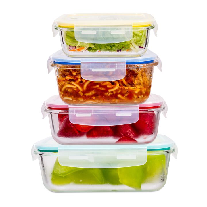 Lexi Home Durable 4 Piece Glass Meal Prep Food Containers with Snap Lock Lids