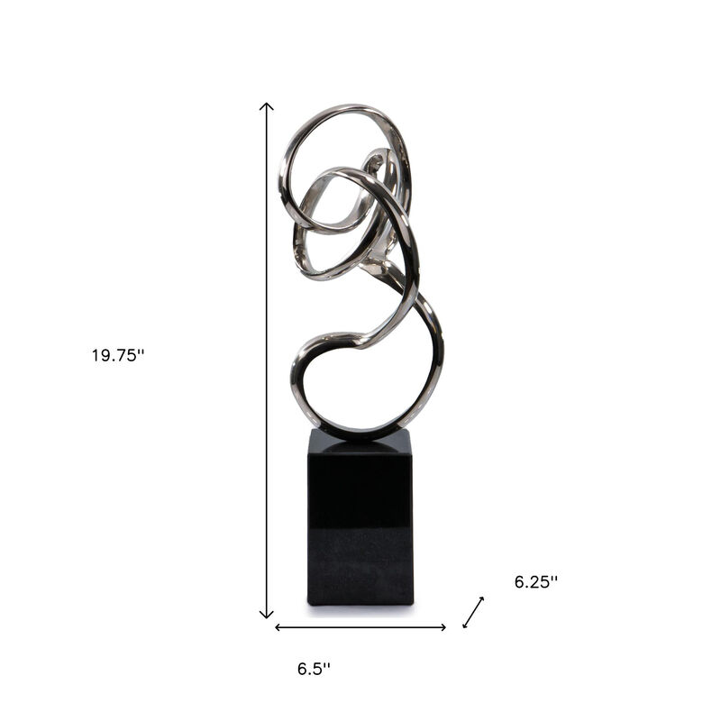 HomeRoots 20" Silver And Black Aluminum And Marble Modern Abstract Tabletop Sculpture image number 3