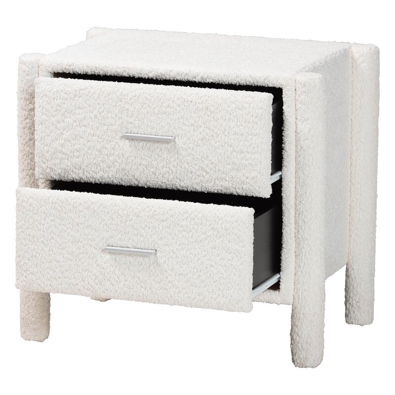 Baxton Studio Laria Modern White Teddy Bear Fabric 2 Drawer Nightstand