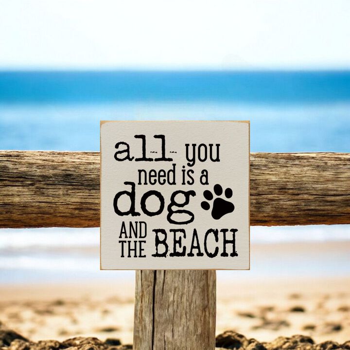 Wooden Dog Lover Beach Sign for Coastal Wall and Shelf Home Decor