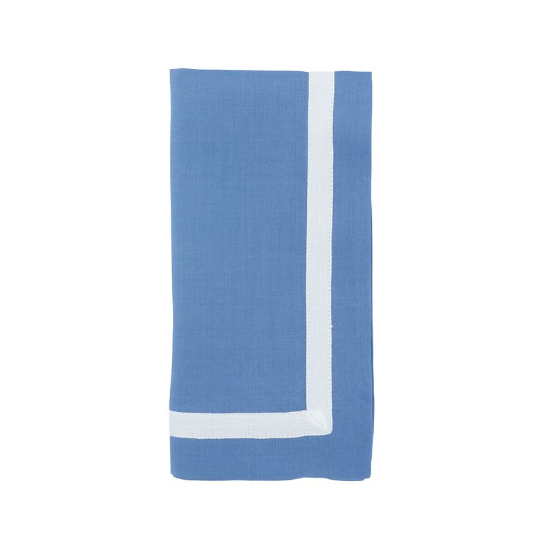 Blue Linen Napkins With White Borders, Set of 4