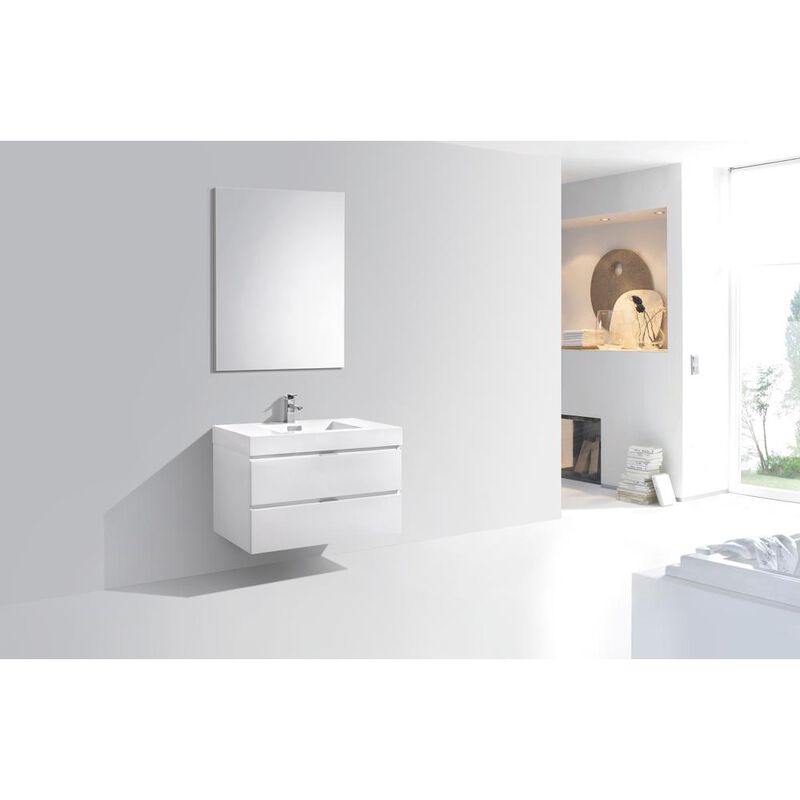 Kubebath Bliss 36 High Gloss White Wall Mount Modern Bathroom Vanity