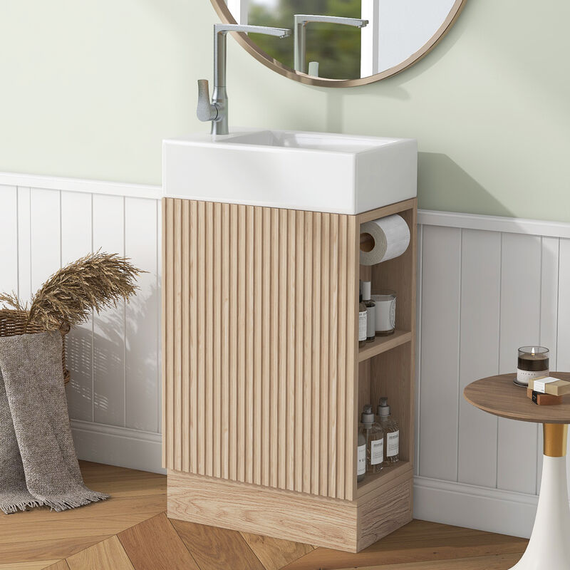 Whisen Modern Bathroom Vanity with Sink, Bathroom Vanity Cabinet with Two-tier Shelf - Gray