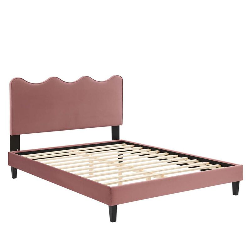 Modway Current Modern Performance Velvet Queen Platform Bed in Dusty Rose Pink image number 2