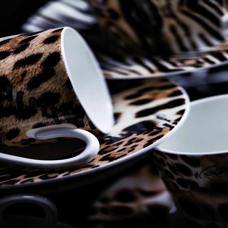 Coffee Cup & Saucer JAGUAR Set of 2 in Luxury Box  diam. 2.3", H 2.5", Cap. 4 oz, Saucer diam. 4.75" image number 1