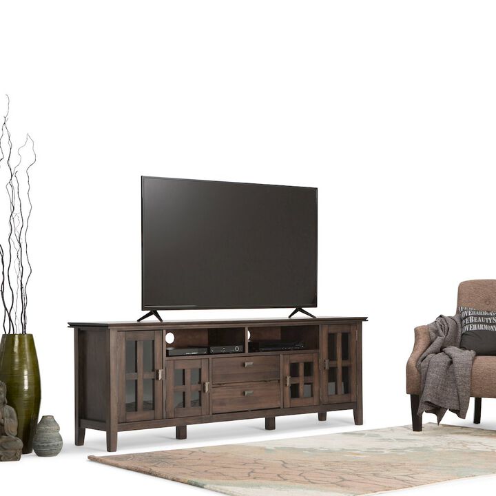 Simpli Home 72 Inch Tv Media Stand In Natural Aged Brown For Tvs Up To 80 Inches