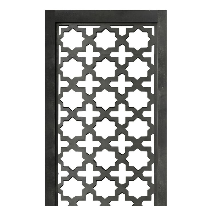 Rectangular Mango Wood Wall Panel with Cutout Lattice Pattern, Burnt Black-Benzara