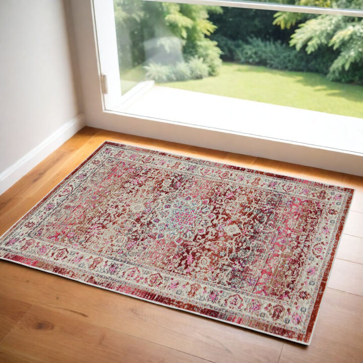HomeRoots Floral Distressed Area Rug