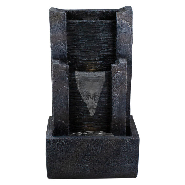 23.5" Black and Gray Modern Lighted Three-tier Outdoor Garden Water Fountain