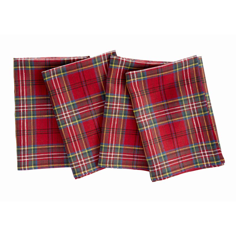 Solino Home 100% Pure Linen Dinner Napkins 20 x 20 Inch Set of 4 - Classic Tartan Plaid