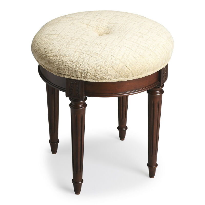 Hivvago 18 Inch Off White Linen And Dark Brown Ottoman