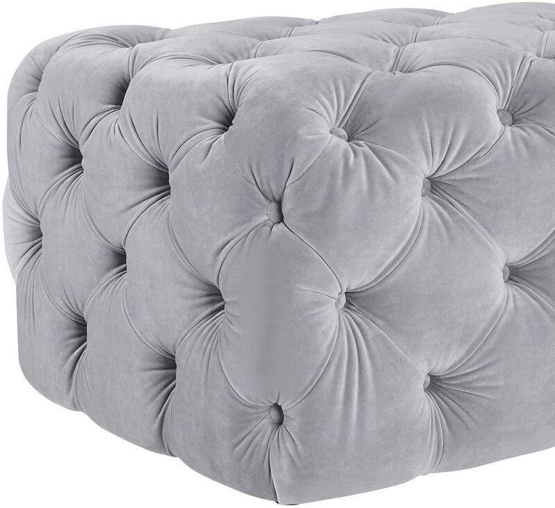 TOV Furniture The Kaylee Collection Modern Style Living Room Jumbo Velvet Upholstered Button Tufted Ottoman, Grey image number 4