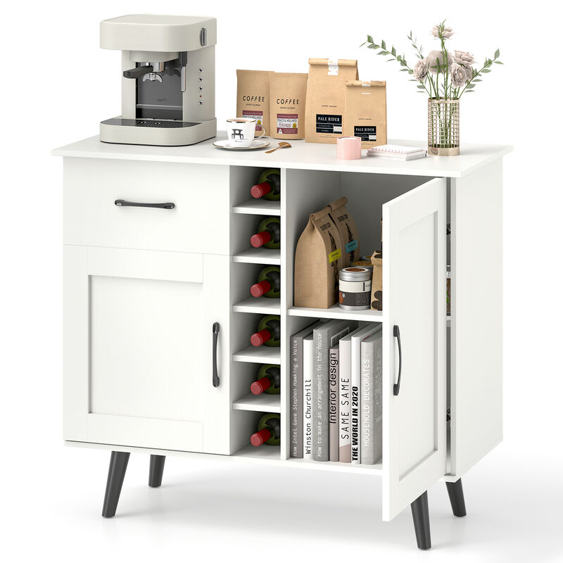 Wine Bar Buffet Cabinet with Storage and 6-Bottle Built-In Wine Rack