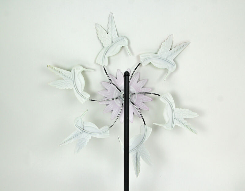 Metal Hummingbirds and Flower Garden Twirler Wind Spinner Stake 70 Inches High image number 2