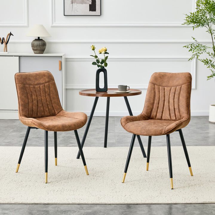 Set of 2 High Back Dining Chairs Faux Leather Channel Stitched Side Chairs with Metal Legs Adjustable Non Slip Feet