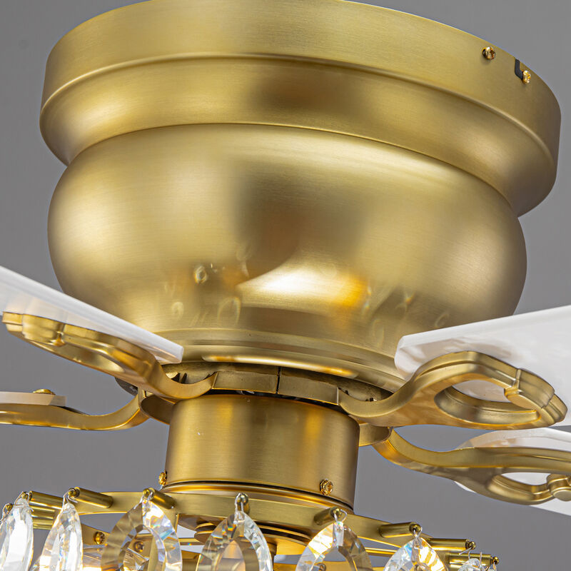 48 in. Soft Brass Crystal Flush Mount Hugger Ceiling Fan with Light and Remote