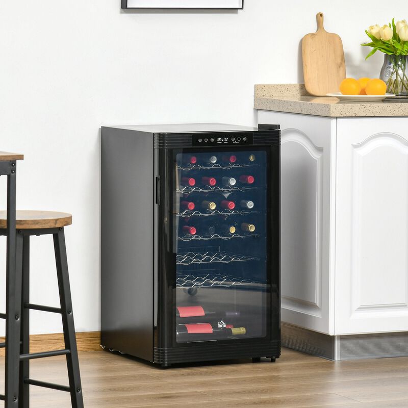 33 Bottle Wine Cooler, Mini Beverage Fridge, Freestanding Wine Cellar with Digital Temperature Control, 6 Removable Shelves, Glass Door, Black