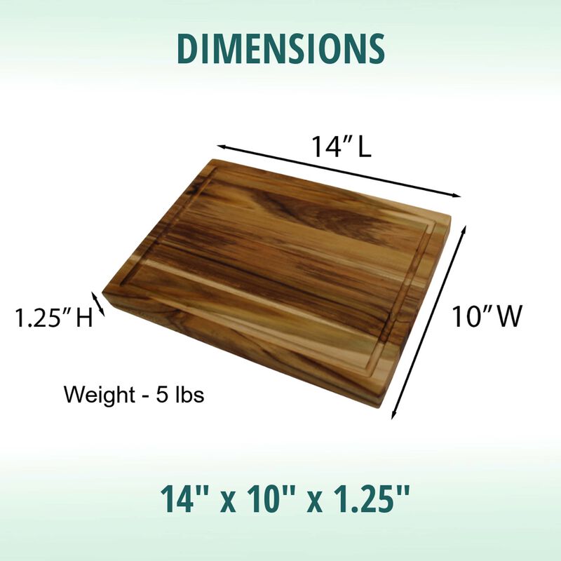 EcoDecors 14" x 10" FSC Teak Reversible Cutting Board with Juice Groove