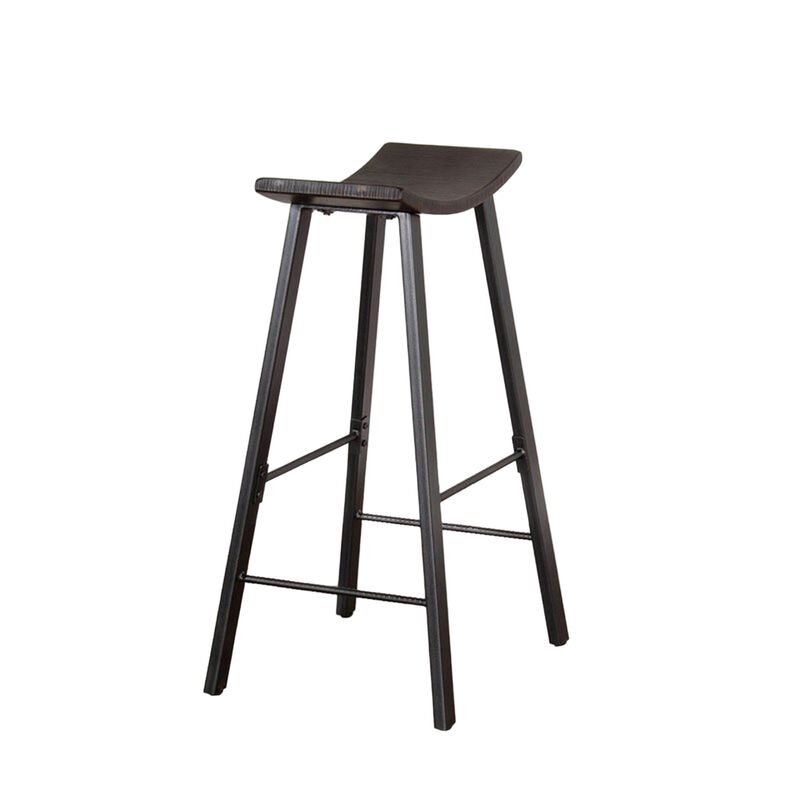 Zayle Barstool Set of 2, Black Angled Legs, Dark Brown Wood, 30 Inch - Benzara