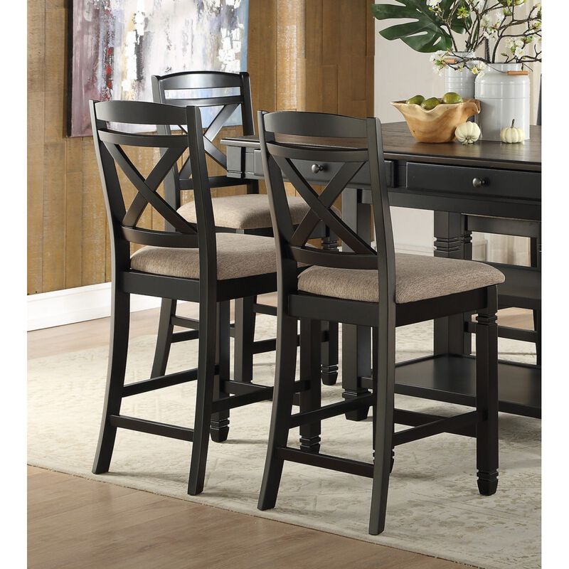 Streamdale 2-Piece Black Dining Chairs with Beige Fabric Seat