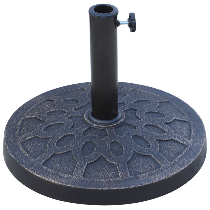 Outsunny 18" 26 lbs Round Resin Umbrella Base Stand Market Parasol Holder with Beautiful Decorative Pattern & Easy Setup, for Φ1.5", Φ1.89" Pole, for Lawn, Deck, Backyard, Garden, Bronze