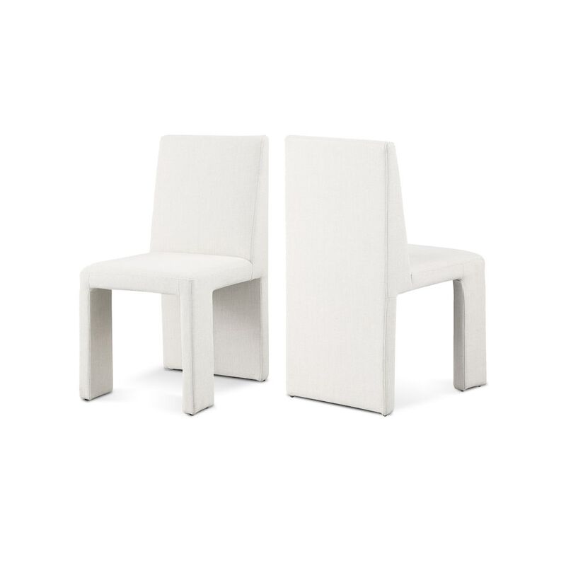 Meridian Furniture Benson Cream Linen Textured Fabric Dining Chair, Set of 2