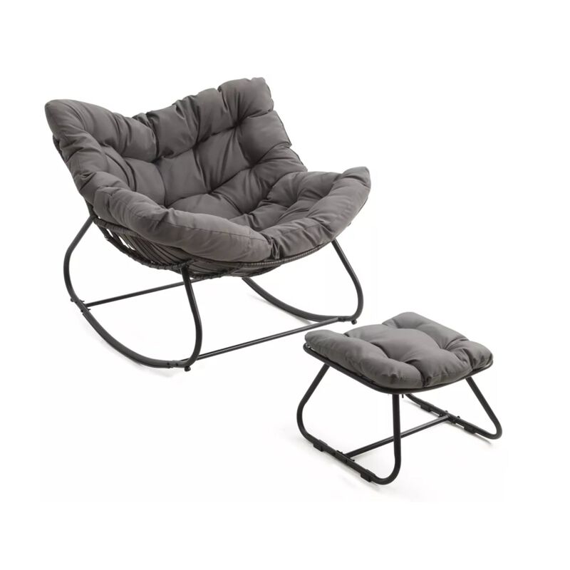 Hivvago Rocking Egg Lounge Chair with Footrest Set image number 3
